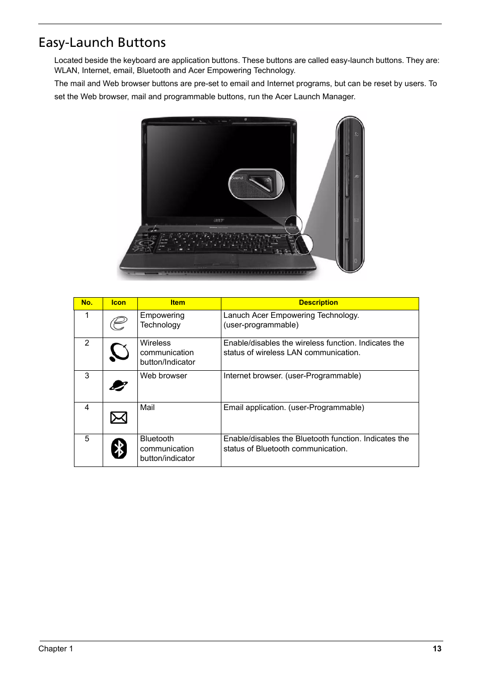 Easy-launch buttons | Aspire Digital 6935G User Manual | Page 21 / 128