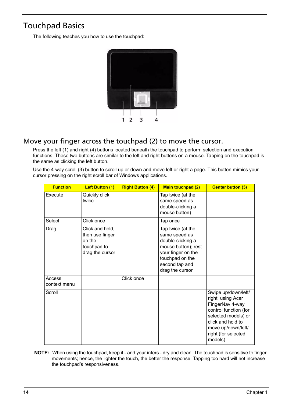 Touchpad basics | Aspire Digital 6935G User Manual | Page 22 / 128