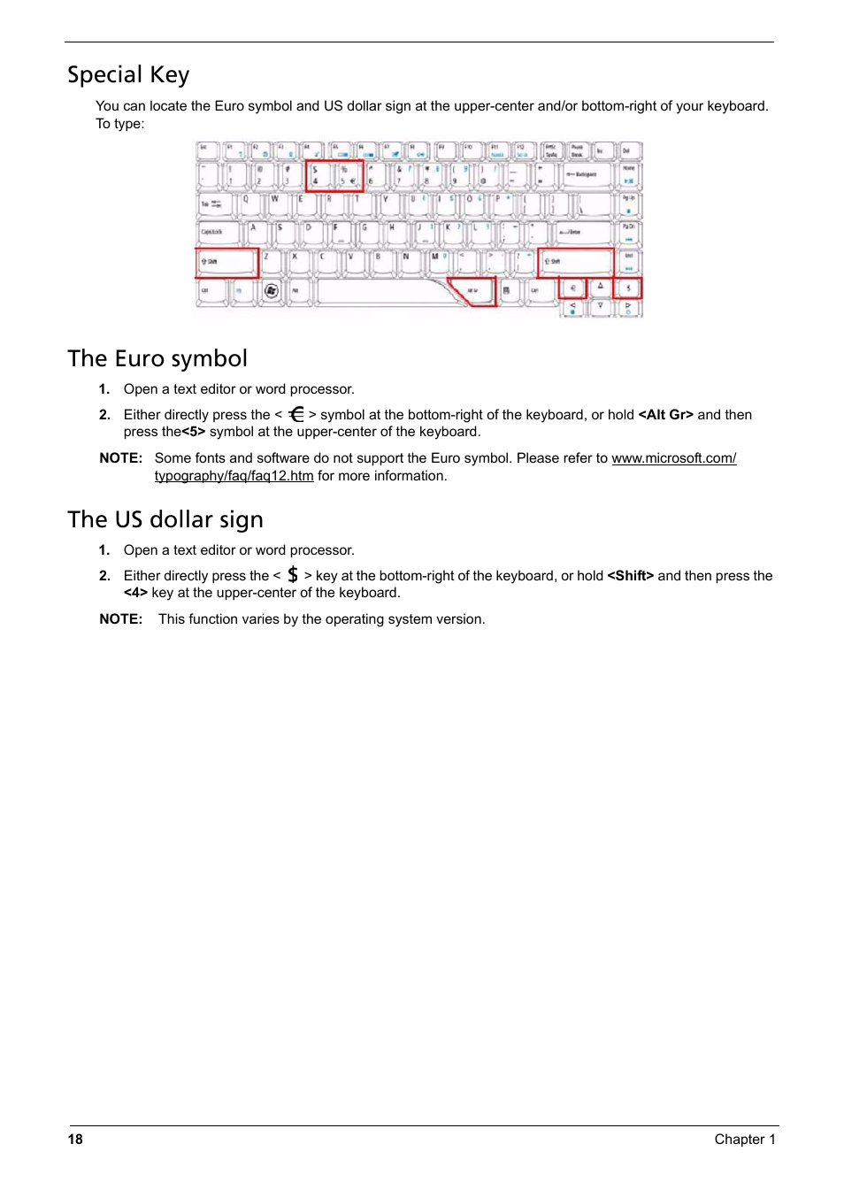 Special key, The euro symbol, The us dollar sign | Special key the euro symbol the us dollar sign | Aspire Digital 6935G User Manual | Page 26 / 128
