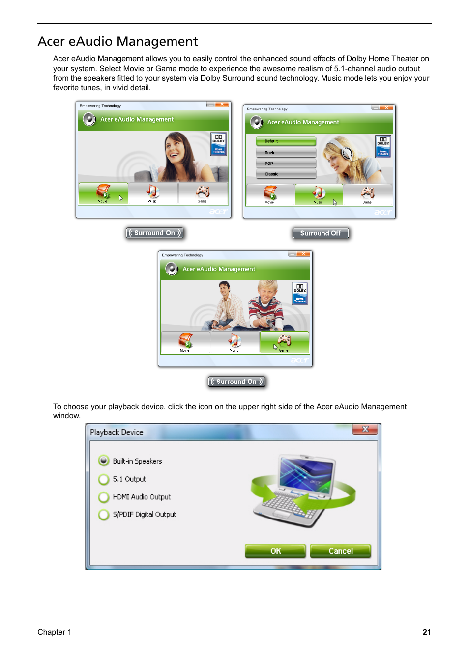 Acer eaudio management | Aspire Digital 6935G User Manual | Page 29 / 128