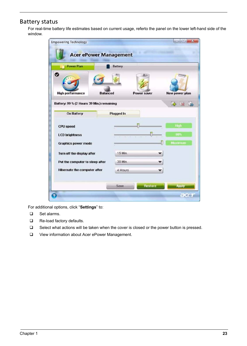 Battery status | Aspire Digital 6935G User Manual | Page 31 / 128