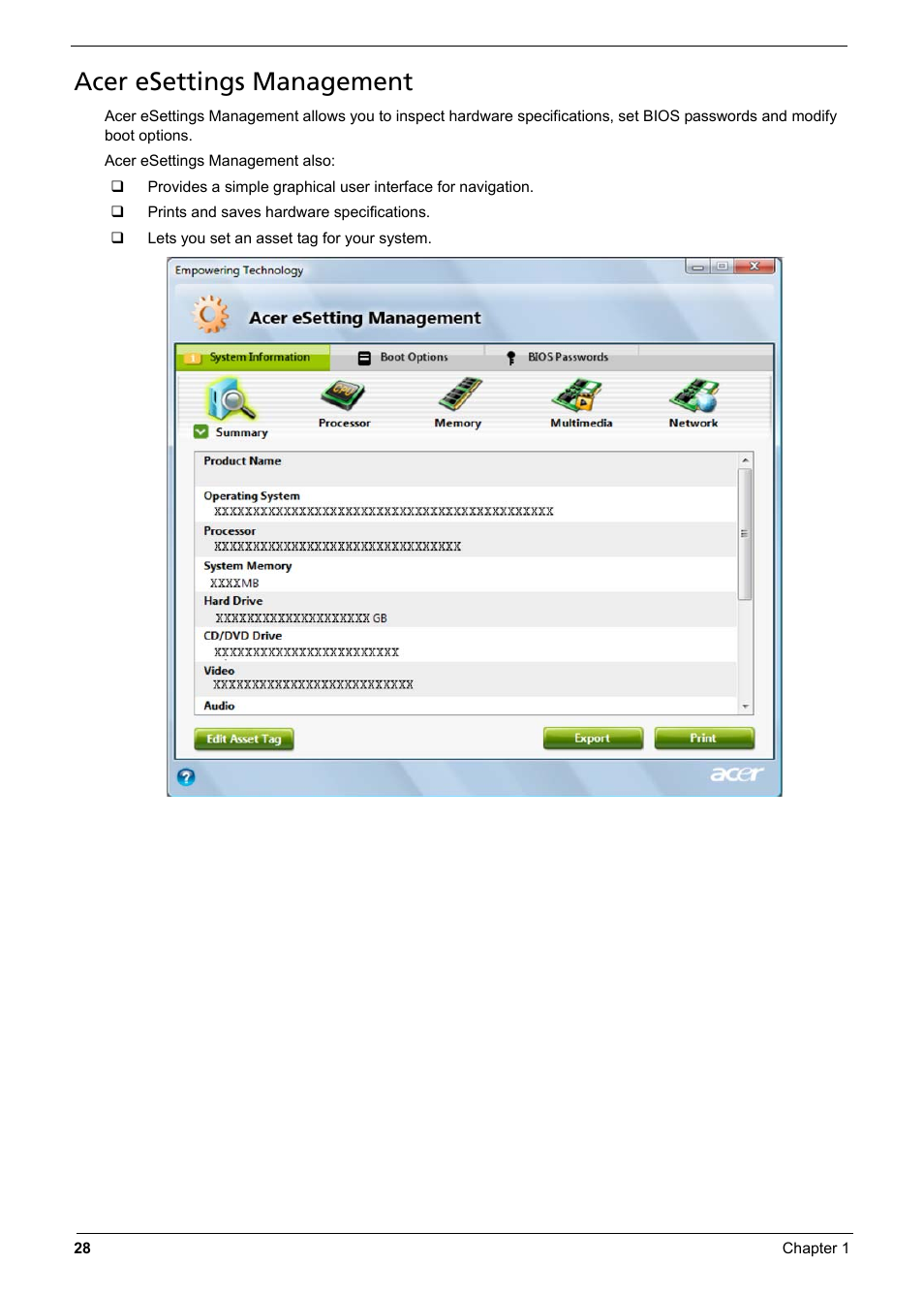 Acer esettings management | Aspire Digital 6935G User Manual | Page 36 / 128