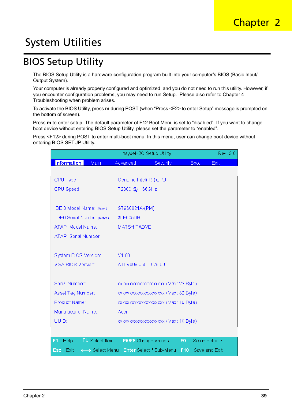 Ch.2 system utilities, Bios setup utility, System utilities | Chapter 2 | Aspire Digital 6935G User Manual | Page 49 / 128
