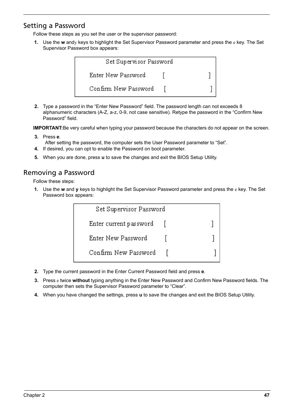 Setting a password, Removing a password | Aspire Digital 6935G User Manual | Page 57 / 128