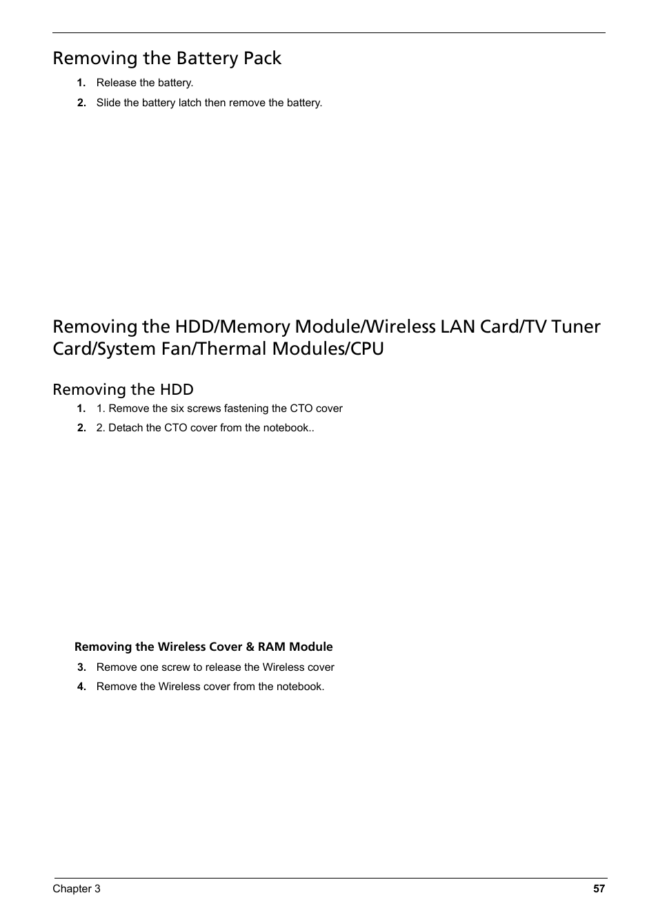 Removing the battery pack, Removing the hdd | Aspire Digital 6935G User Manual | Page 67 / 128