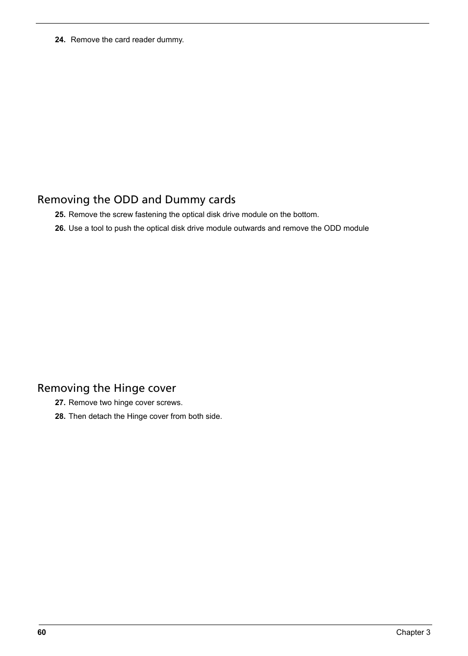 Removing the odd and dummy cards, Removing the hinge cover | Aspire Digital 6935G User Manual | Page 70 / 128