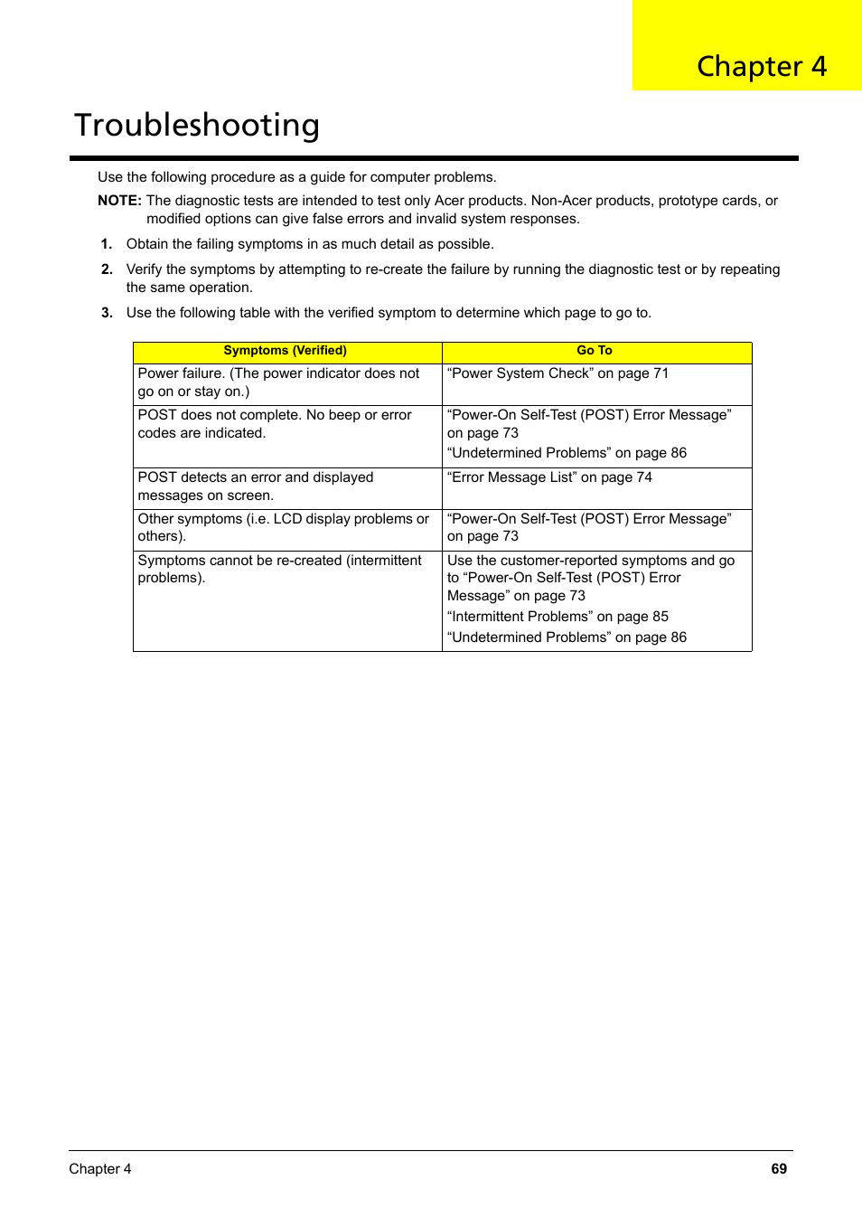 Ch.4 troubleshooting, Troubleshooting 69, Troubleshooting | Chapter 4 | Aspire Digital 6935G User Manual | Page 77 / 128