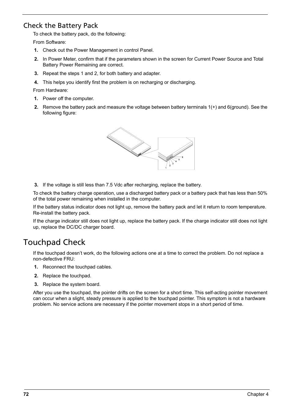 Touchpad check, Check the battery pack | Aspire Digital 6935G User Manual | Page 80 / 128