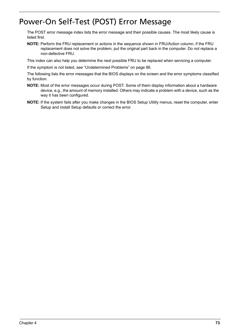 Power-on self-test (post) error message | Aspire Digital 6935G User Manual | Page 81 / 128
