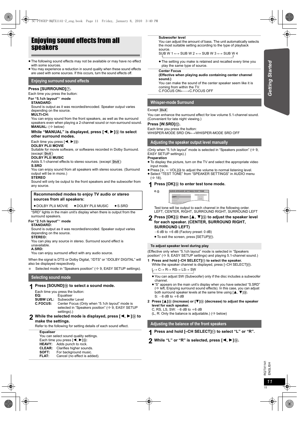 Enjoying sound effects from all speakers | Panasonic SCPT85EP User Manual | Page 11 / 94