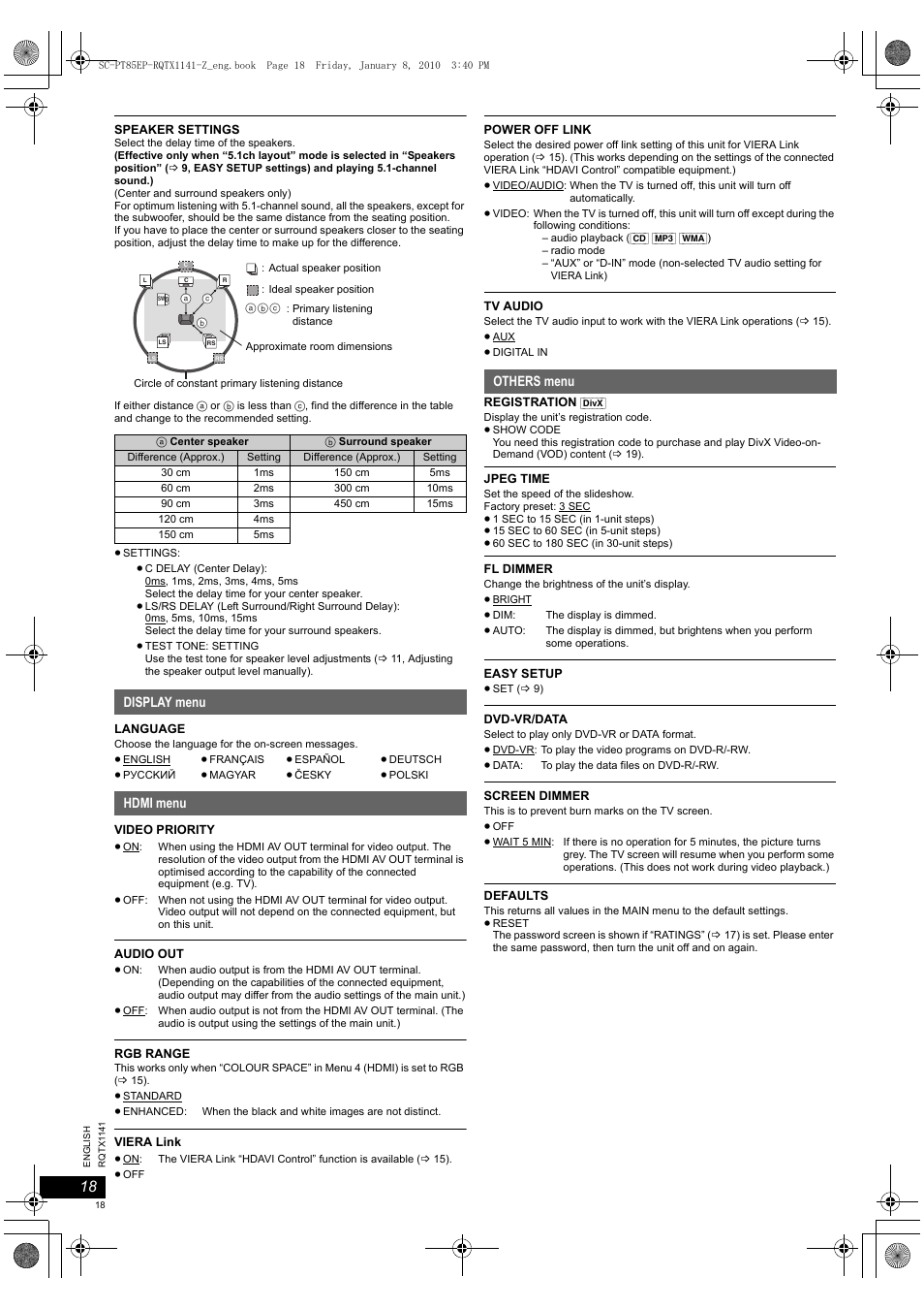 Panasonic SCPT85EP User Manual | Page 18 / 94