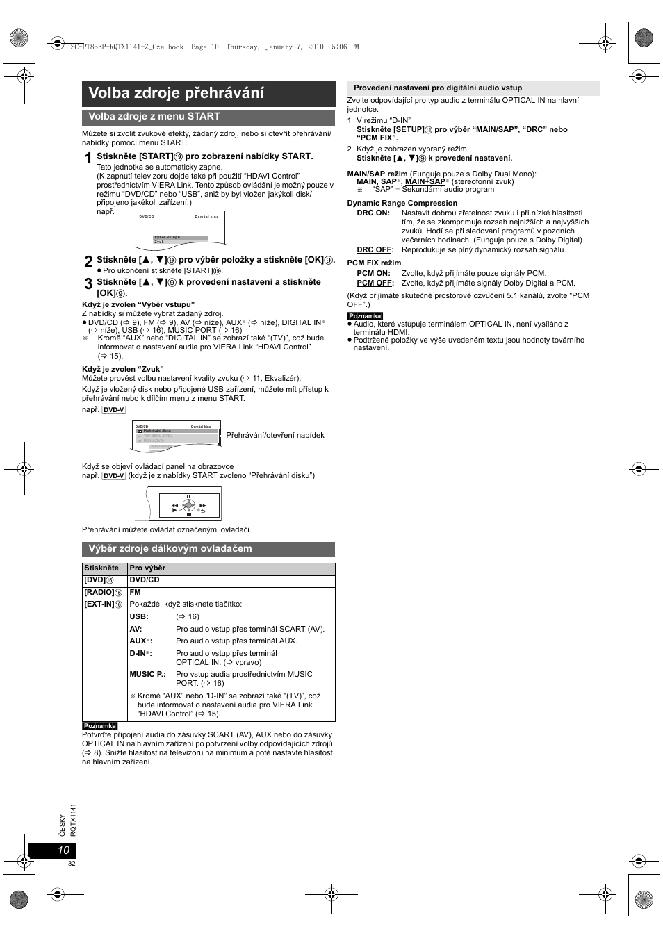 Volba zdroje přehrávání | Panasonic SCPT85EP User Manual | Page 32 / 94