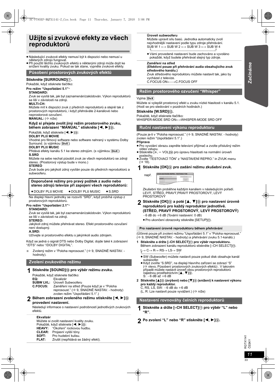 Užijte si zvukové efekty ze všech reproduktorů, Za čínáme | Panasonic SCPT85EP User Manual | Page 33 / 94