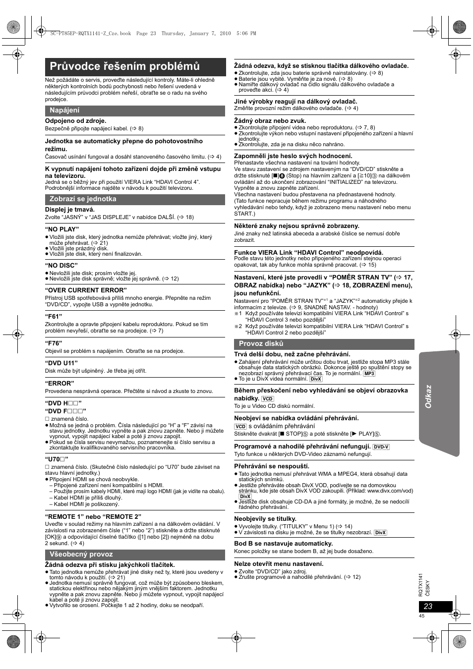 Průvodce řešením problémů, Odkaz | Panasonic SCPT85EP User Manual | Page 45 / 94