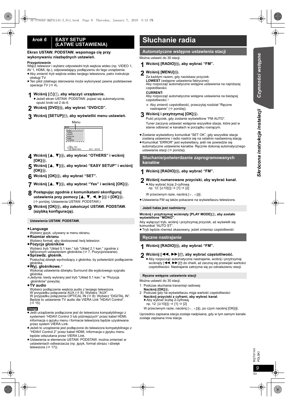 Słuchanie radia | Panasonic SCPT85EP User Manual | Page 53 / 94