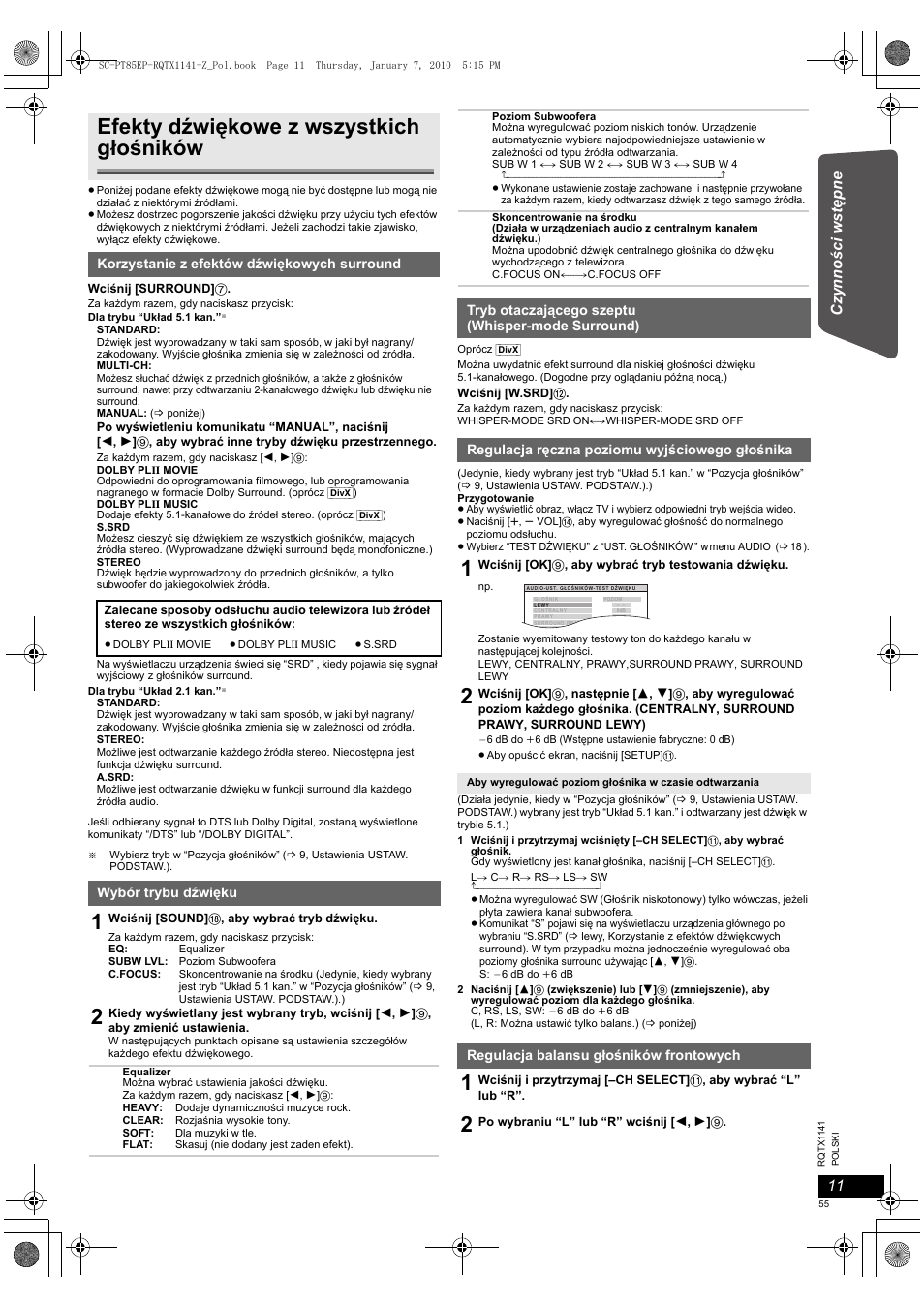 Efekty dźwiękowe z wszystkich głośników | Panasonic SCPT85EP User Manual | Page 55 / 94