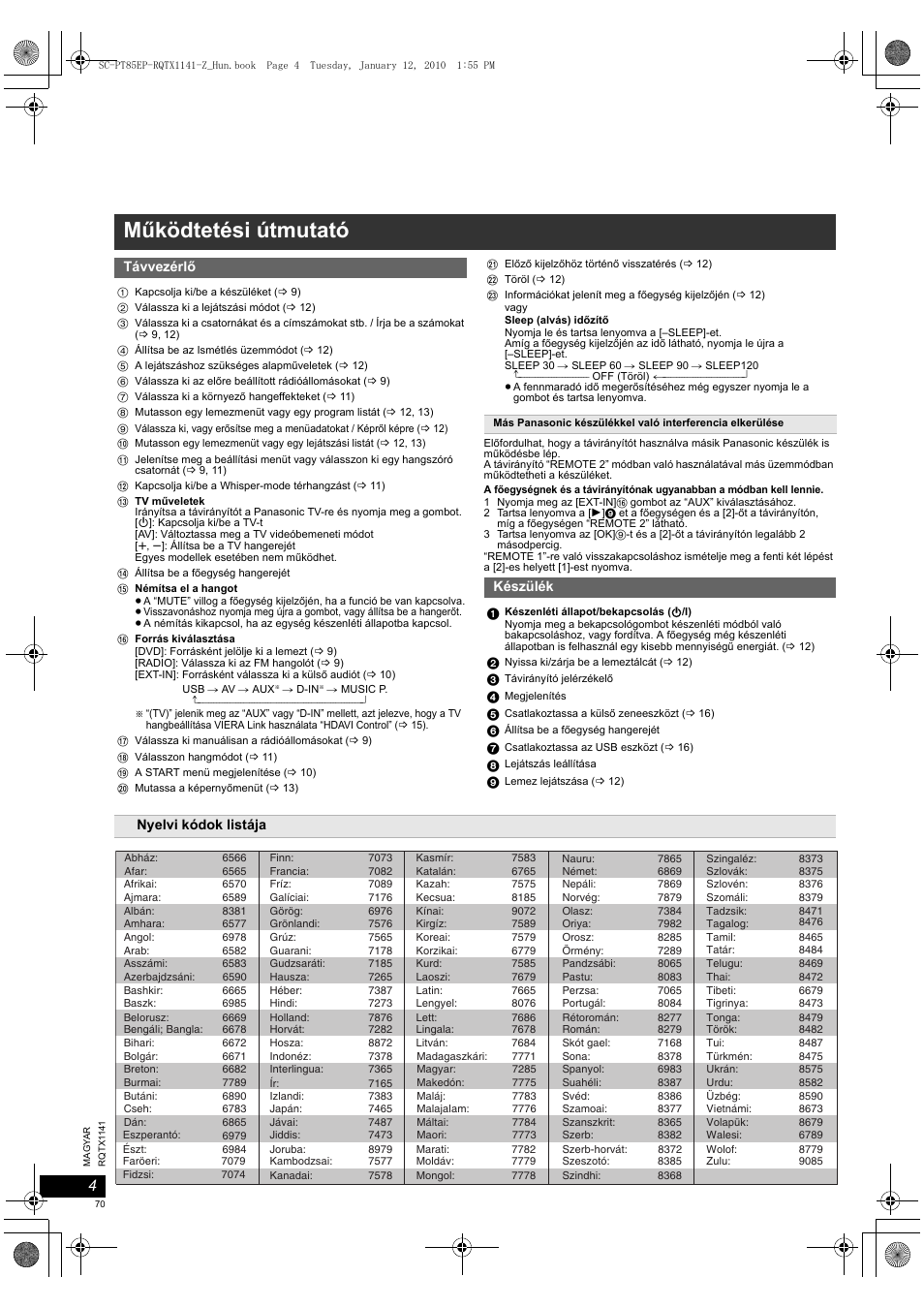 Rqtx1141-z_hun, Működtetési útmutató | Panasonic SCPT85EP User Manual | Page 70 / 94