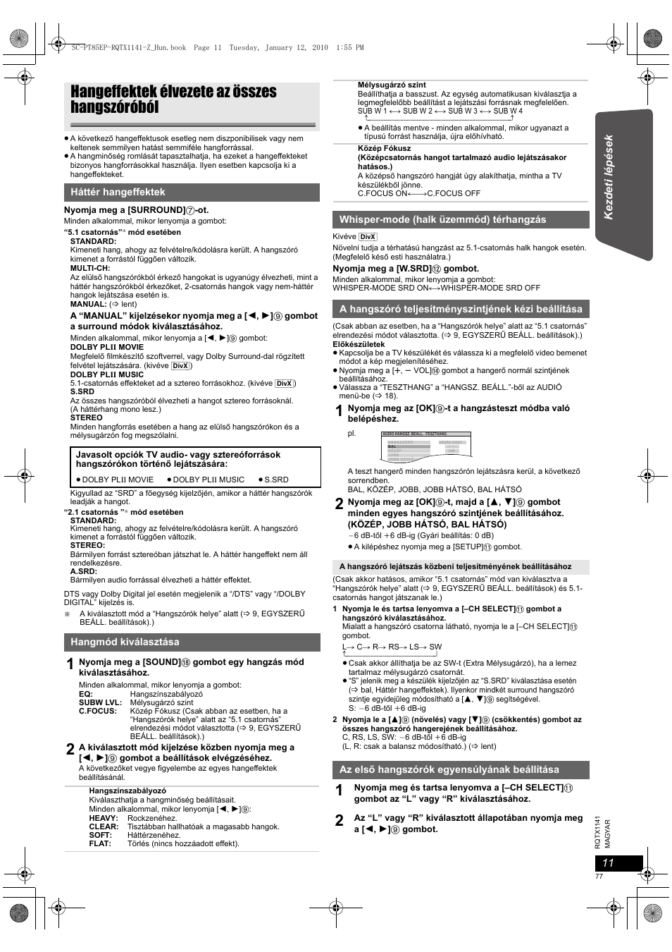 Hangeffektek élvezete az összes hangszóróból | Panasonic SCPT85EP User Manual | Page 77 / 94