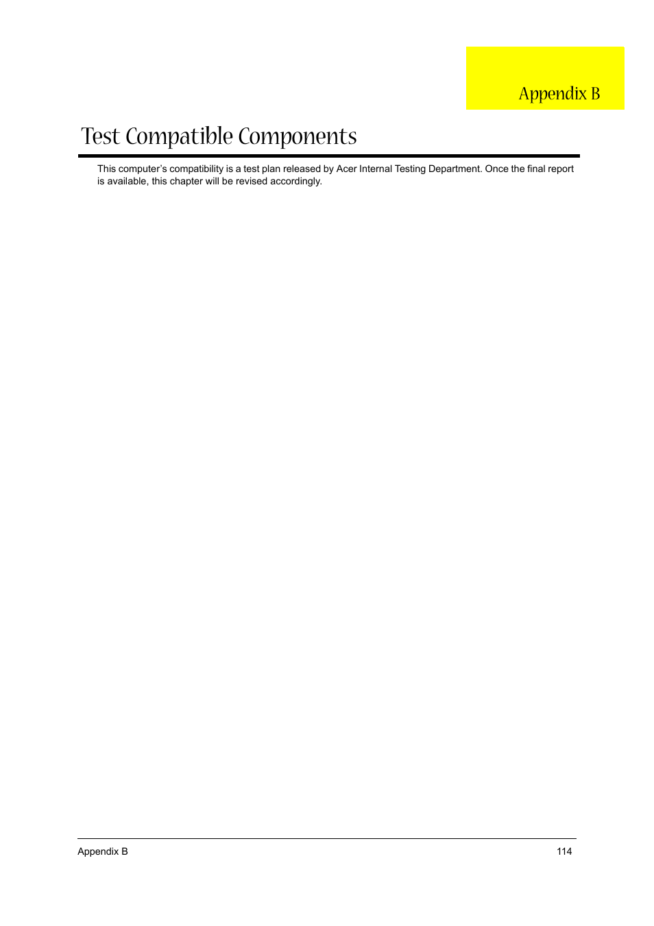 App.b test compatible components, Test compatible components, Appendix b | Aspire Digital 1360 User Manual | Page 133 / 142