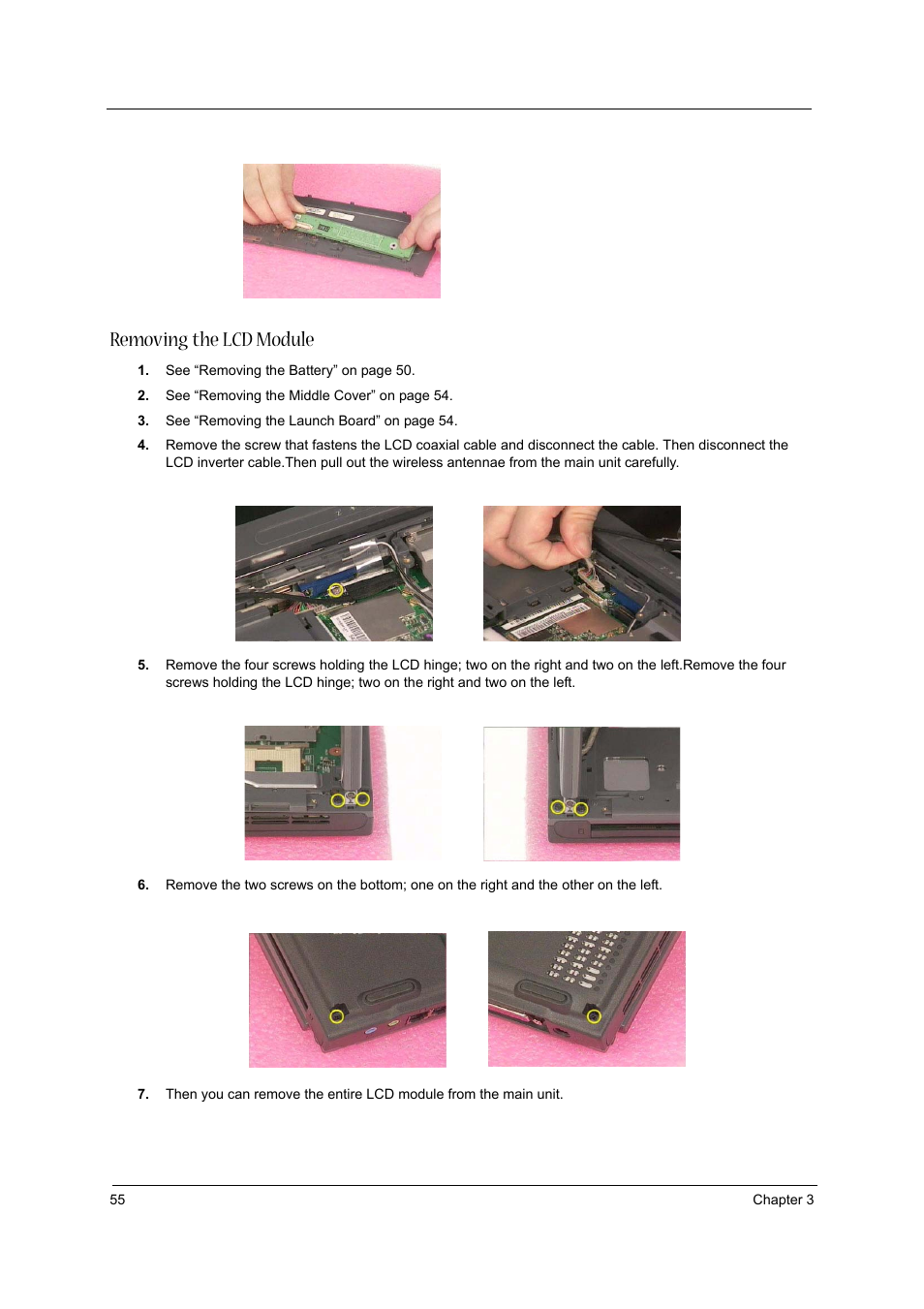 Removing the lcd module | Aspire Digital 1360 User Manual | Page 64 / 142