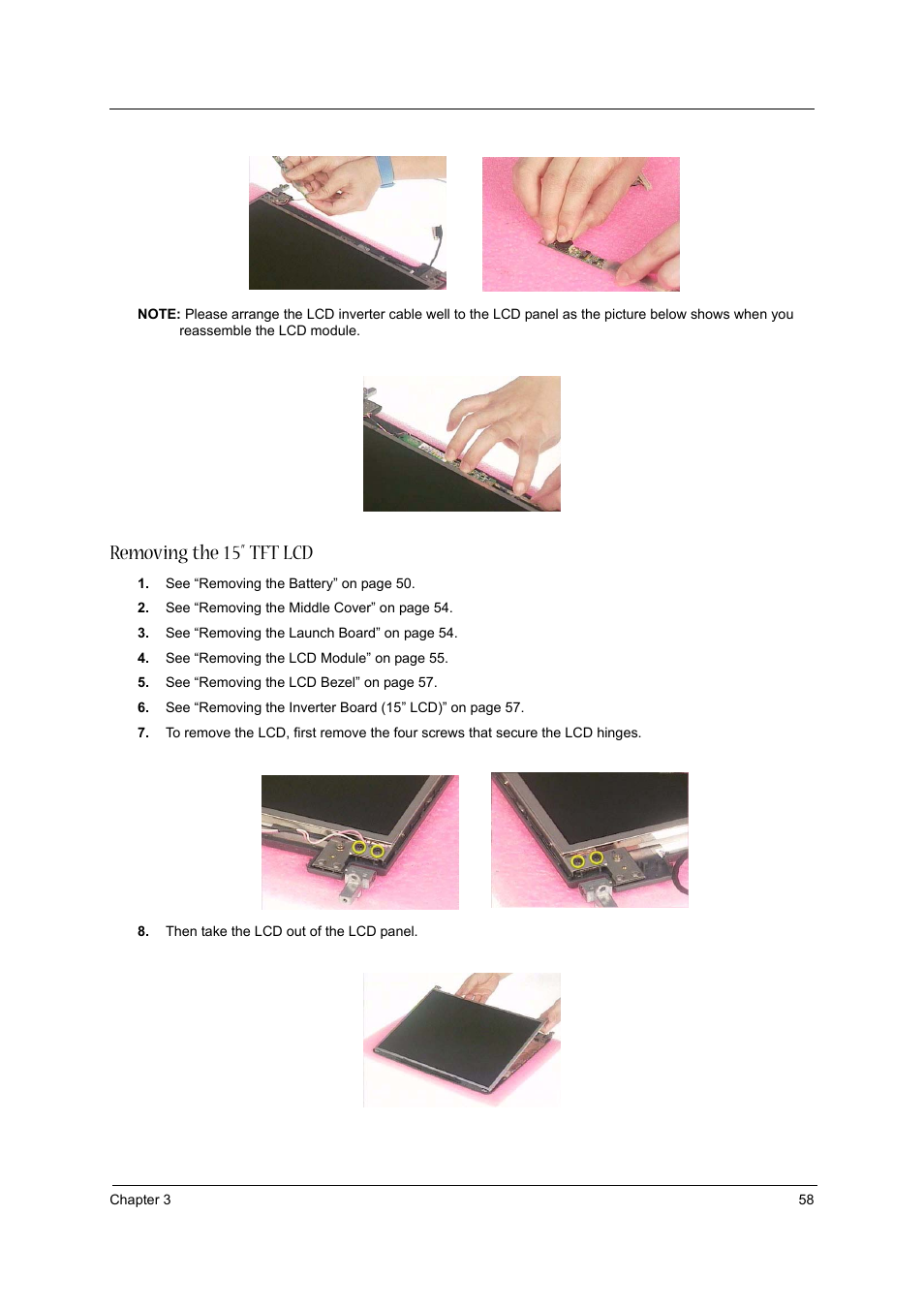 Removing the 15” tft lcd | Aspire Digital 1360 User Manual | Page 67 / 142