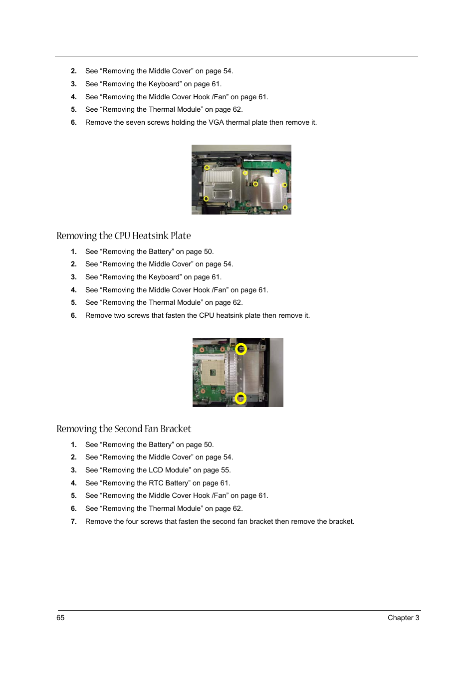 Removing the cpu heatsink plate, Removing the second fan bracket | Aspire Digital 1360 User Manual | Page 74 / 142