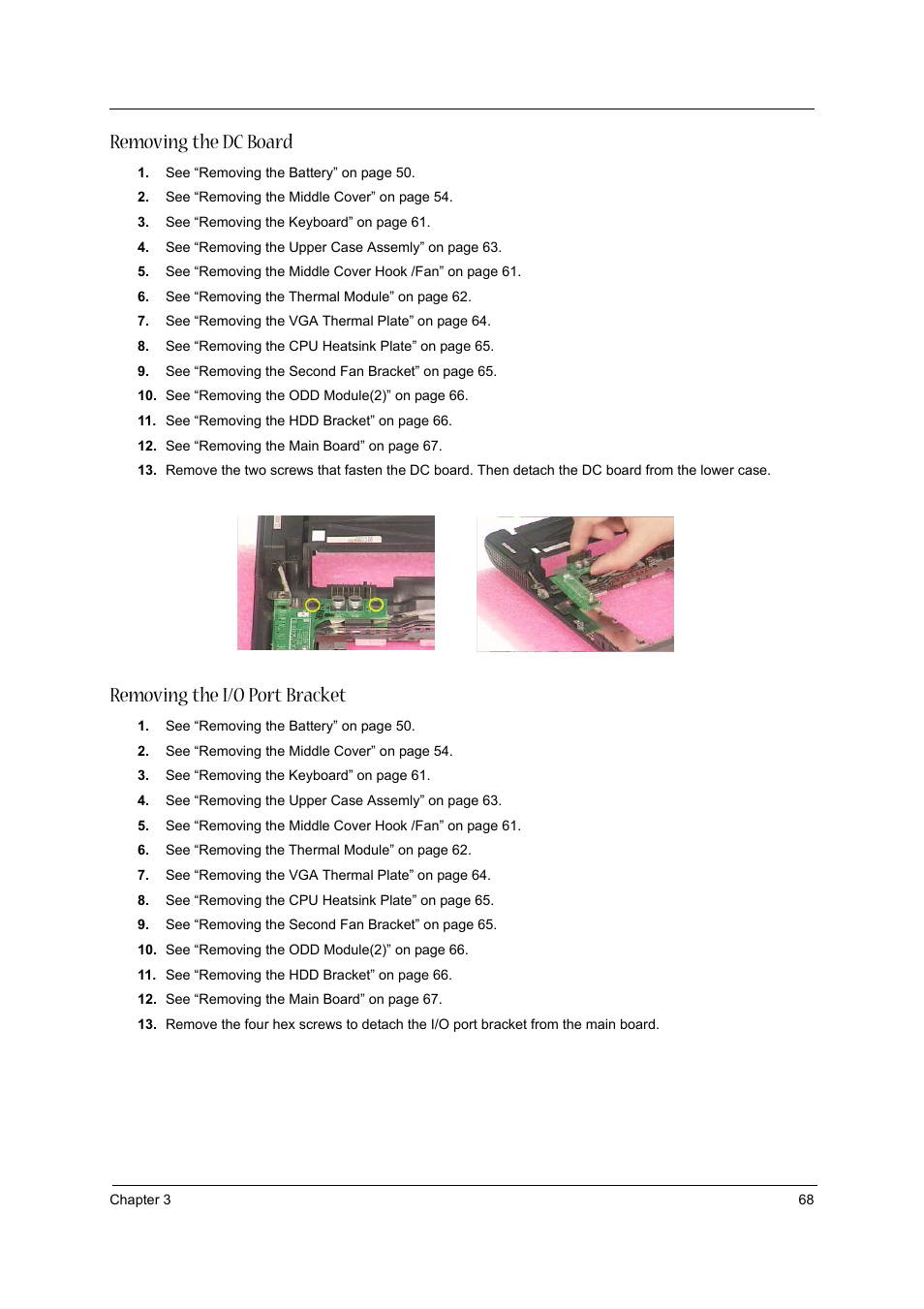 Removing the dc board, Removing the i/o port bracket | Aspire Digital 1360 User Manual | Page 77 / 142
