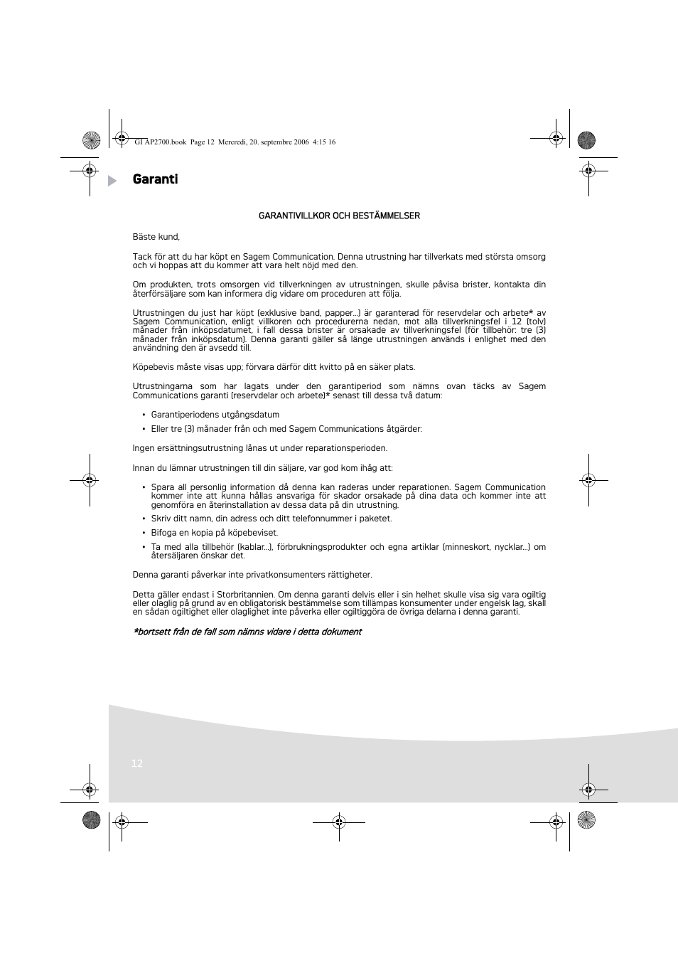 Garanti | AGFA AP2700 User Manual | Page 106 / 192