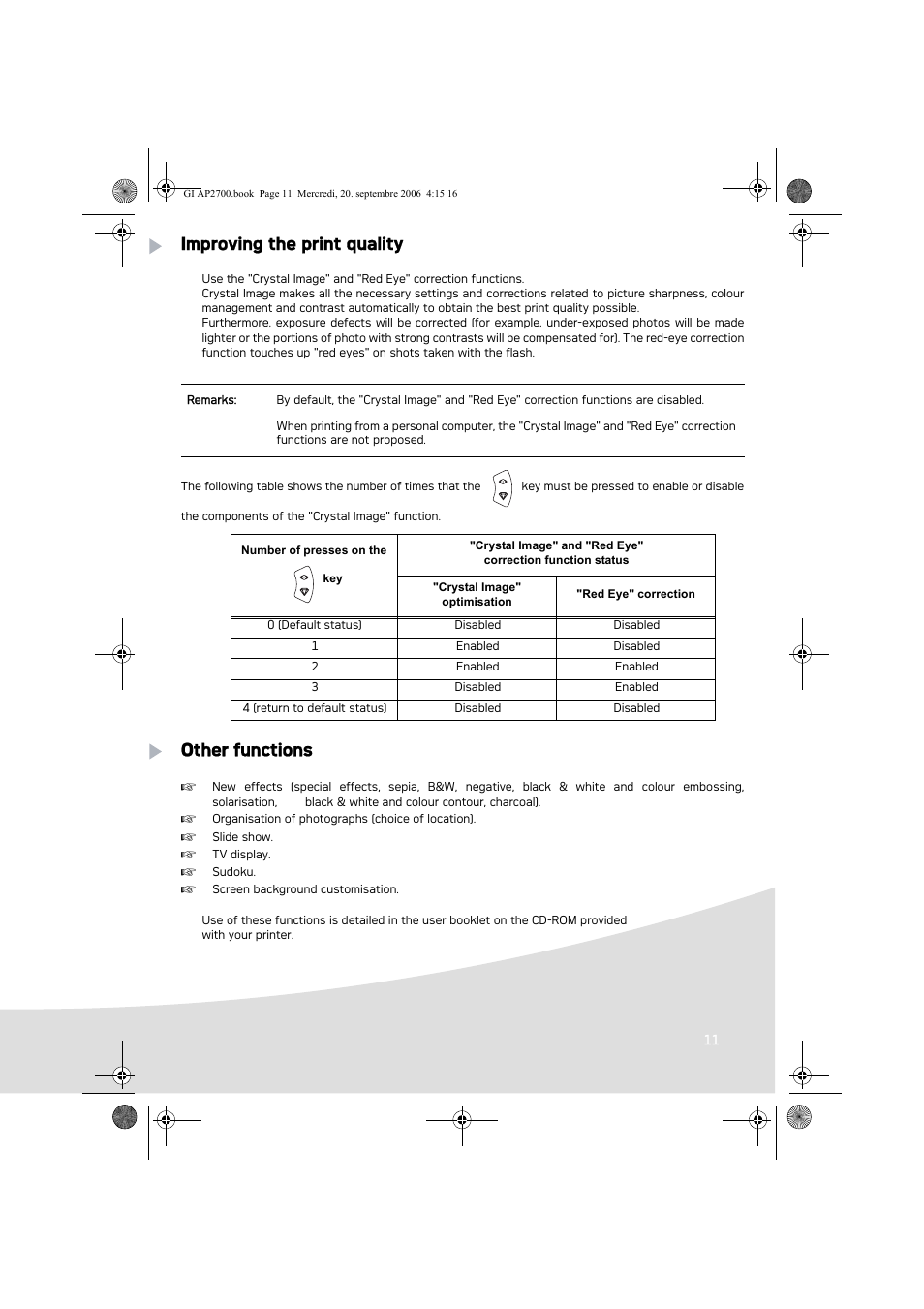 Improving the print quality, Other functions | AGFA AP2700 User Manual | Page 13 / 192