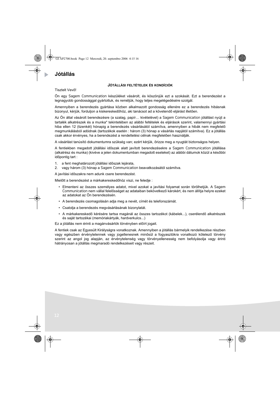 Jótállás | AGFA AP2700 User Manual | Page 190 / 192