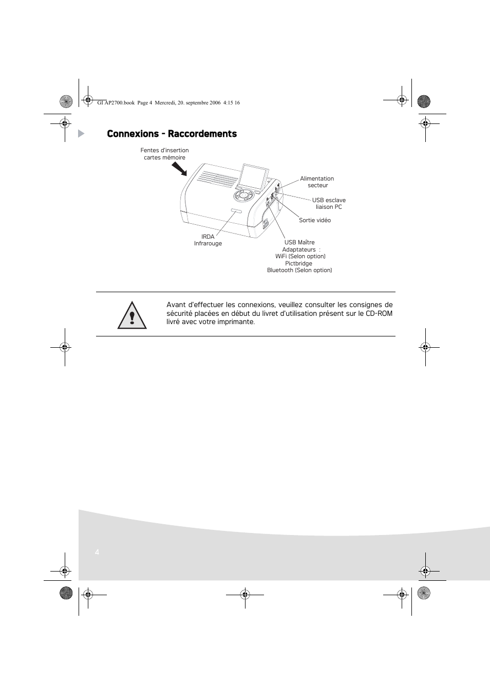 Connexions - raccordements | AGFA AP2700 User Manual | Page 20 / 192