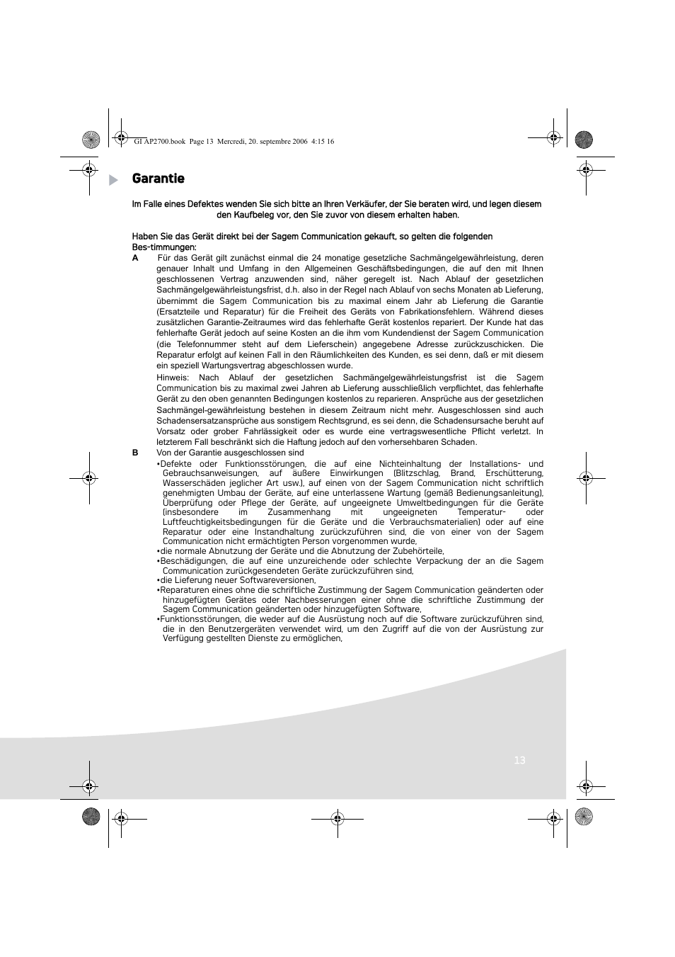 Garantie | AGFA AP2700 User Manual | Page 41 / 192