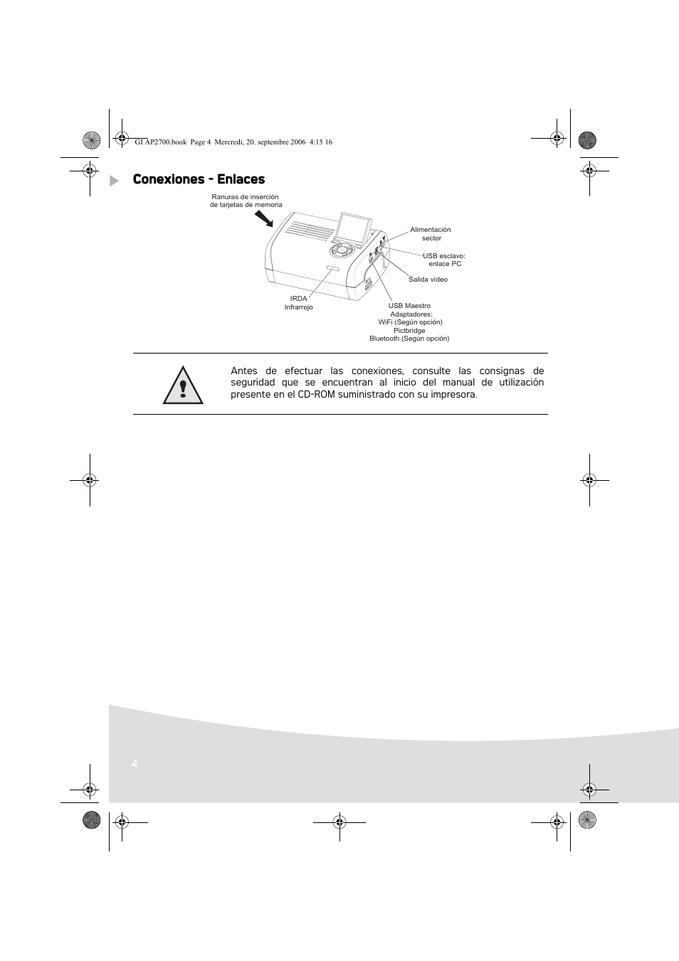 Conexiones - enlaces | AGFA AP2700 User Manual | Page 46 / 192