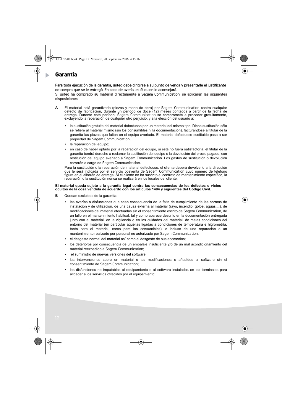 Garantía | AGFA AP2700 User Manual | Page 54 / 192