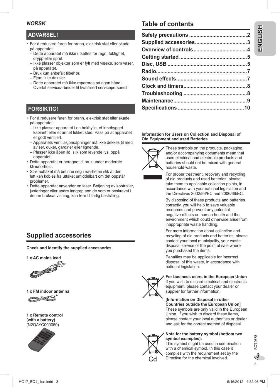 Panasonic SCHC17EC User Manual | Page 3 / 64