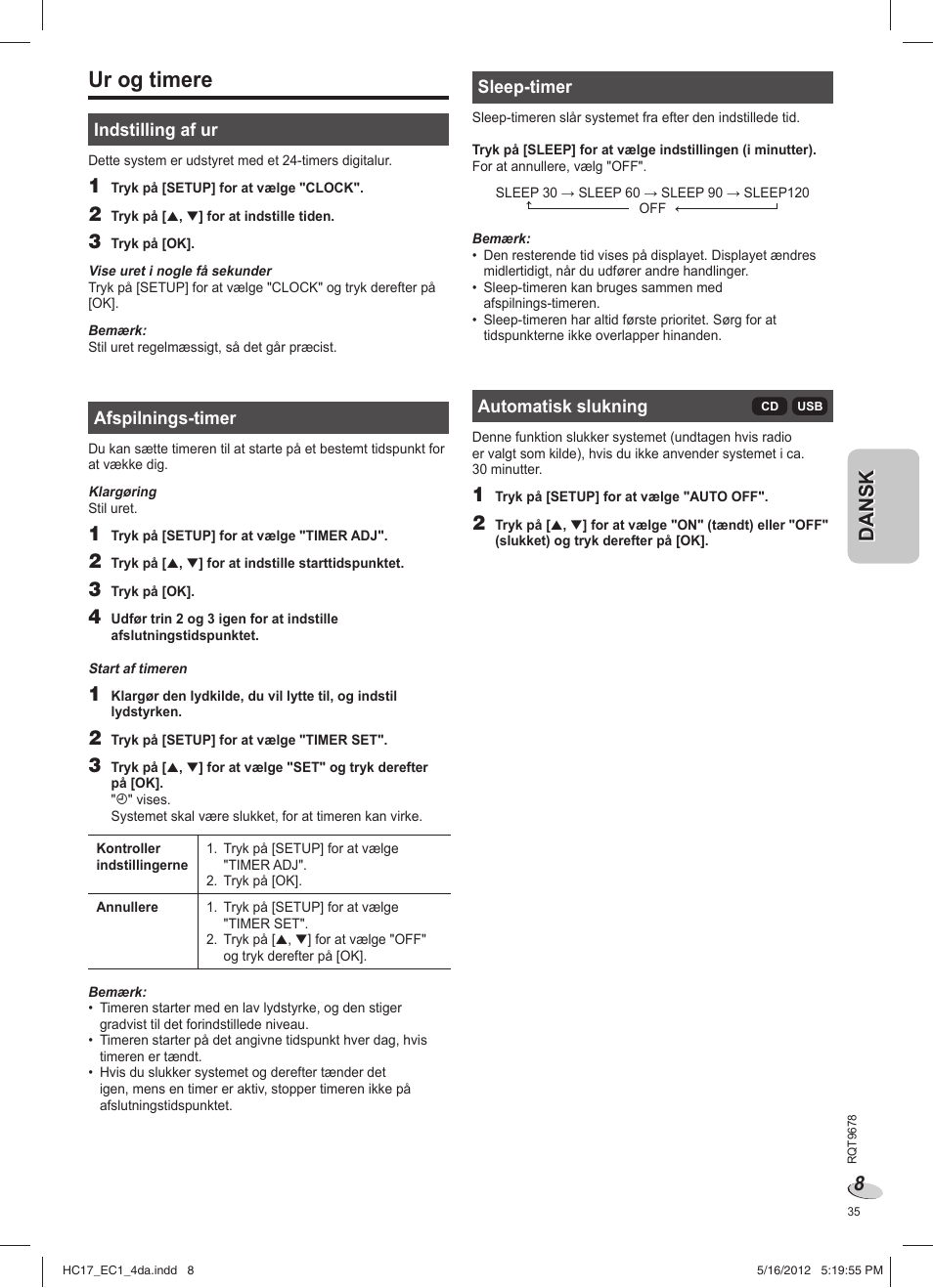 Ur og timere | Panasonic SCHC17EC User Manual | Page 35 / 64