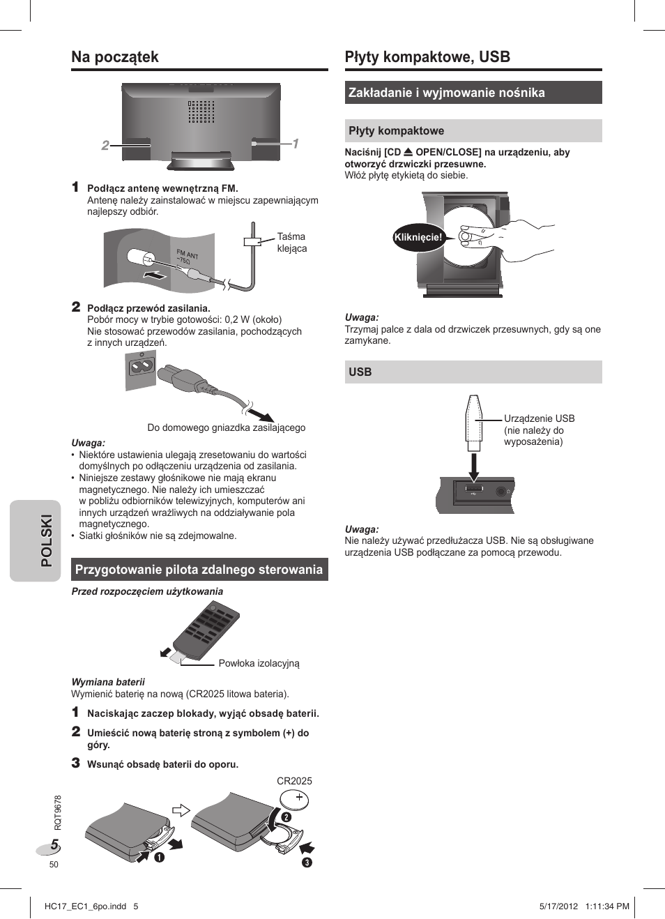 Płyty kompaktowe, usb, Na początek | Panasonic SCHC17EC User Manual | Page 50 / 64