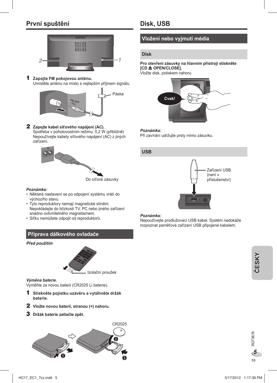 Disk, usb, První spuštění | Panasonic SCHC17EC User Manual | Page 59 / 64