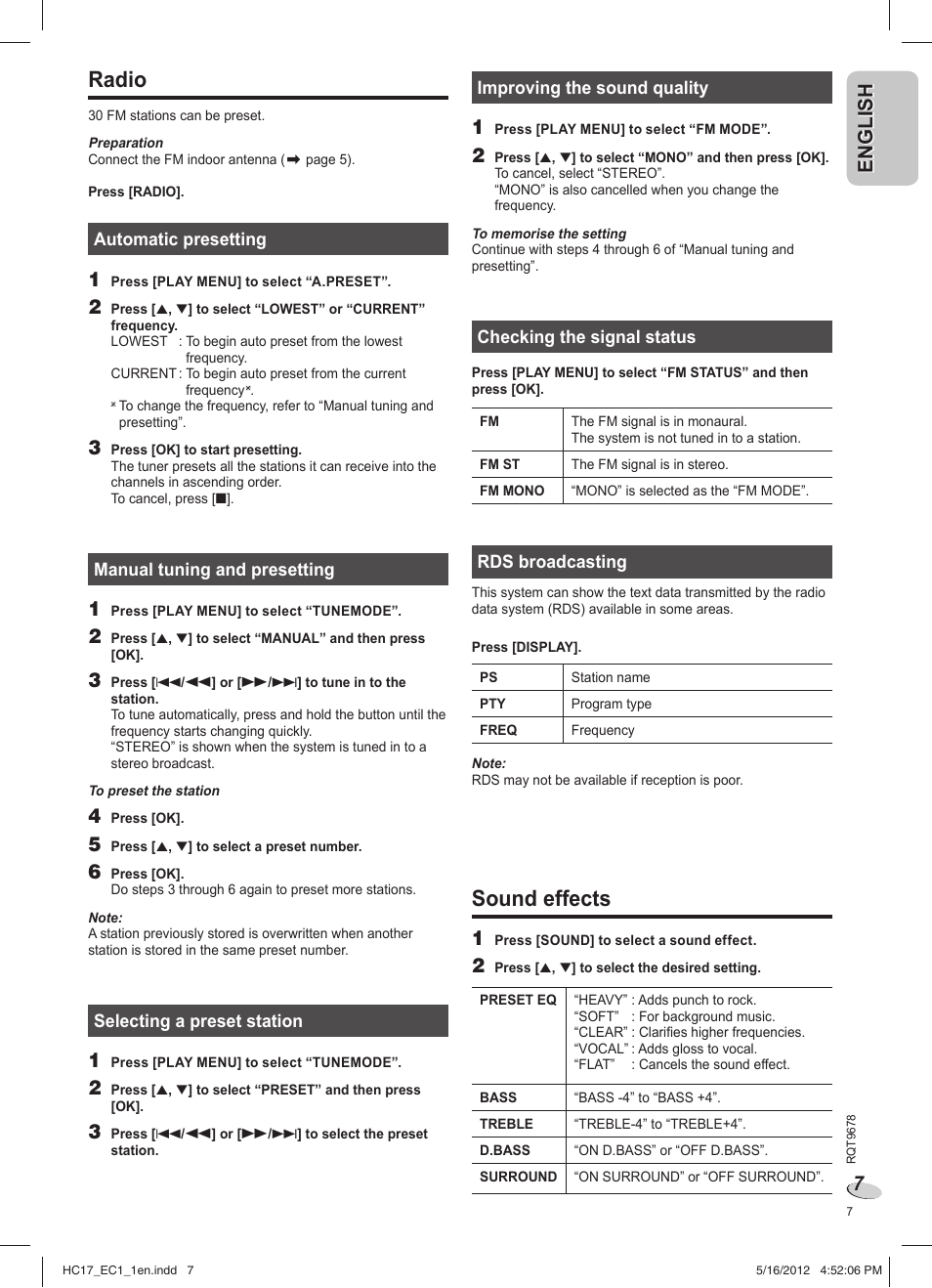 Radio, Sound effects, En g l is h english | Panasonic SCHC17EC User Manual | Page 7 / 64