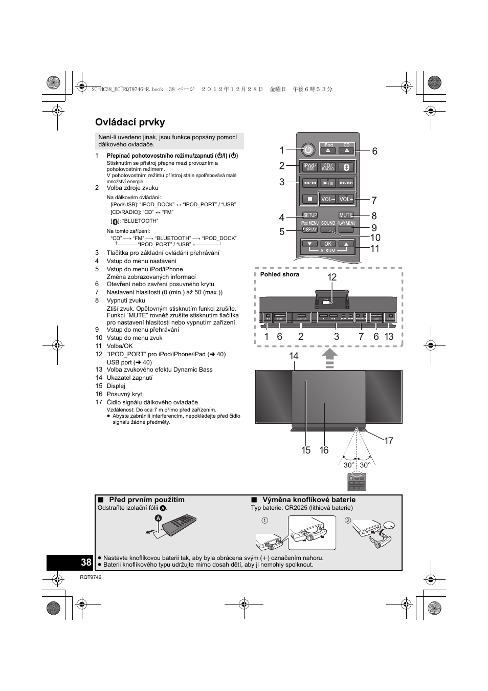 Ovládací prvky | Panasonic SCHC38EC User Manual | Page 38 / 68