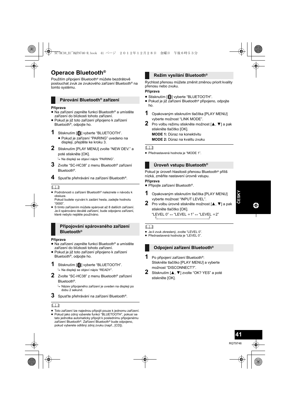 Operace bluetooth | Panasonic SCHC38EC User Manual | Page 41 / 68