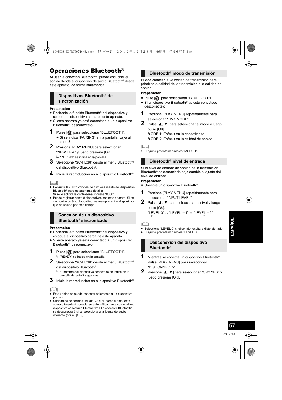 Operaciones bluetooth | Panasonic SCHC38EC User Manual | Page 57 / 68