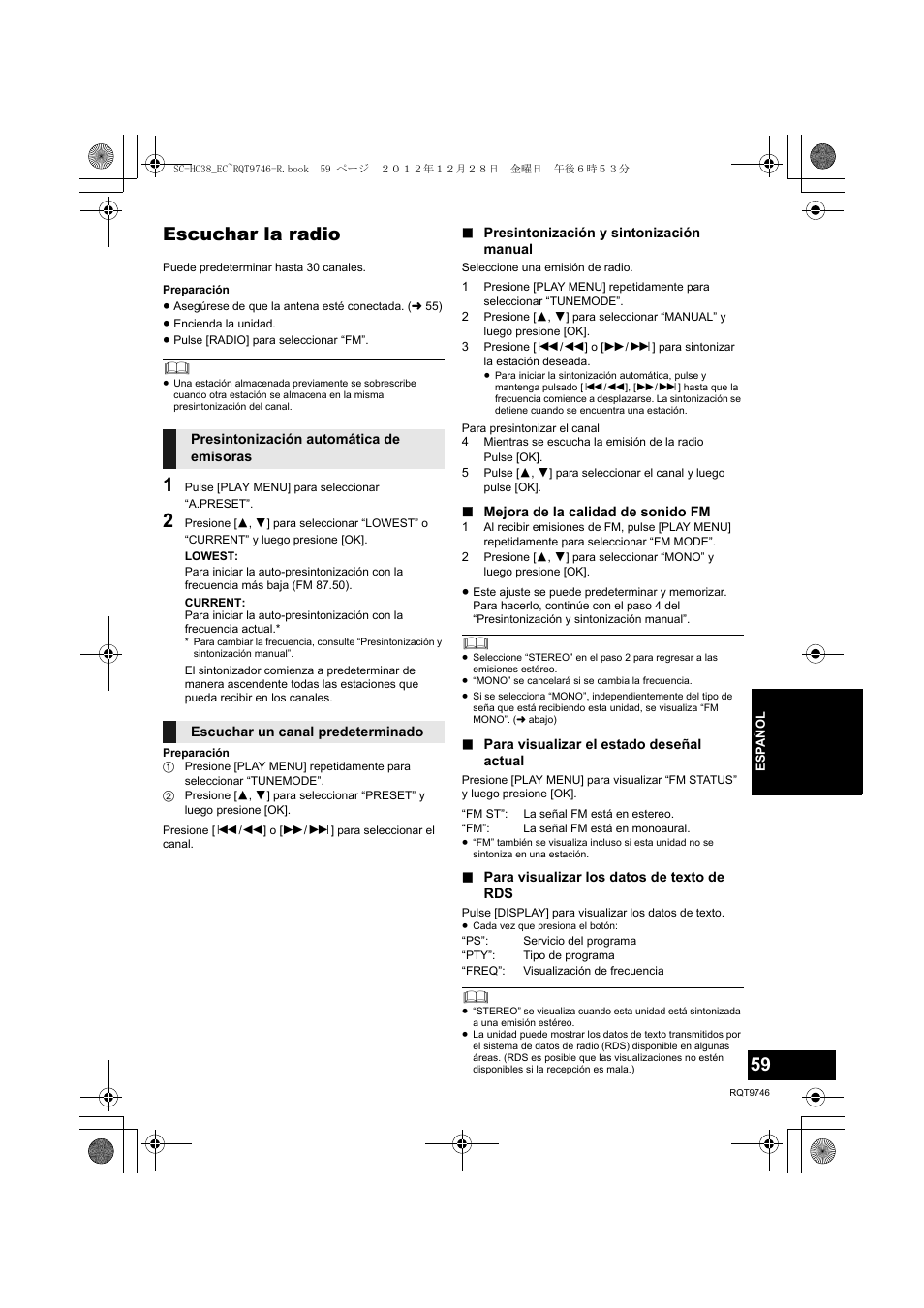 Escuchar la radio | Panasonic SCHC38EC User Manual | Page 59 / 68