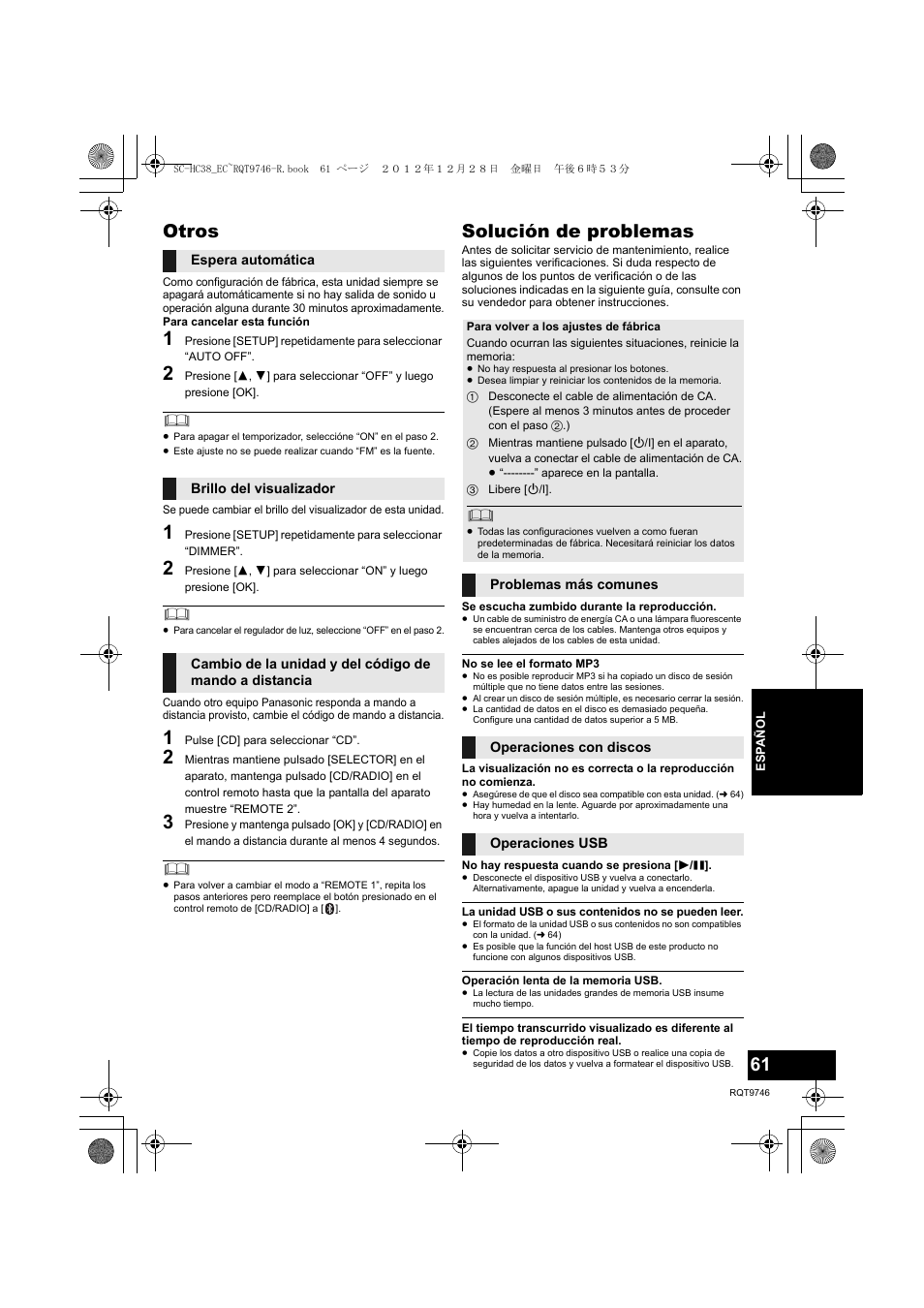 Otros, Solución de problemas | Panasonic SCHC38EC User Manual | Page 61 / 68