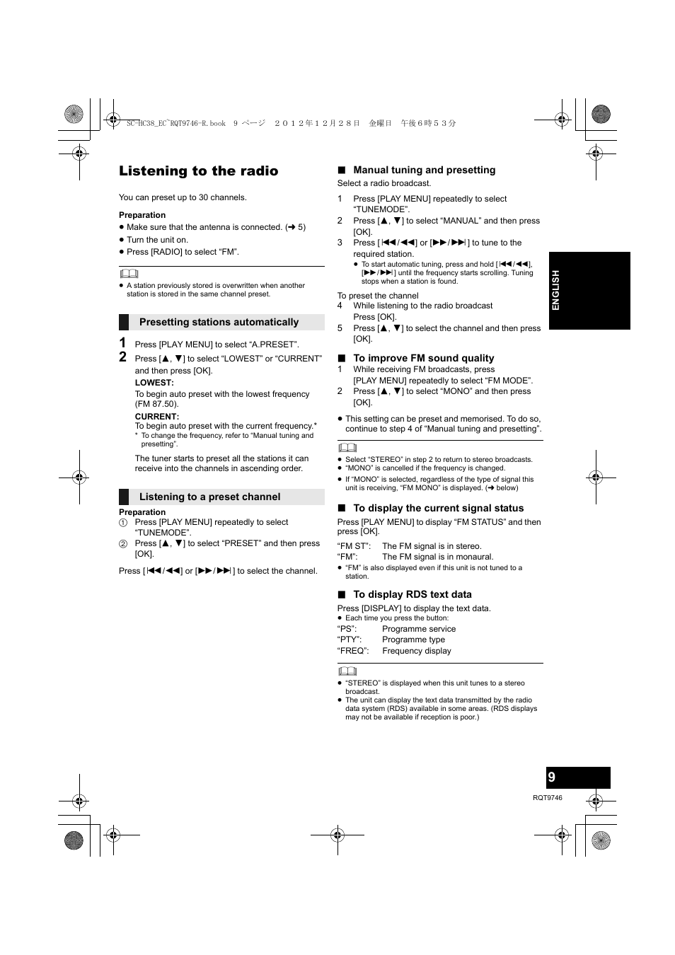 Listening to the radio | Panasonic SCHC38EC User Manual | Page 9 / 68