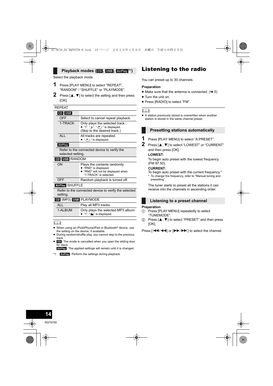 Listening to the radio | Panasonic SCHC58EG User Manual | Page 14 / 108