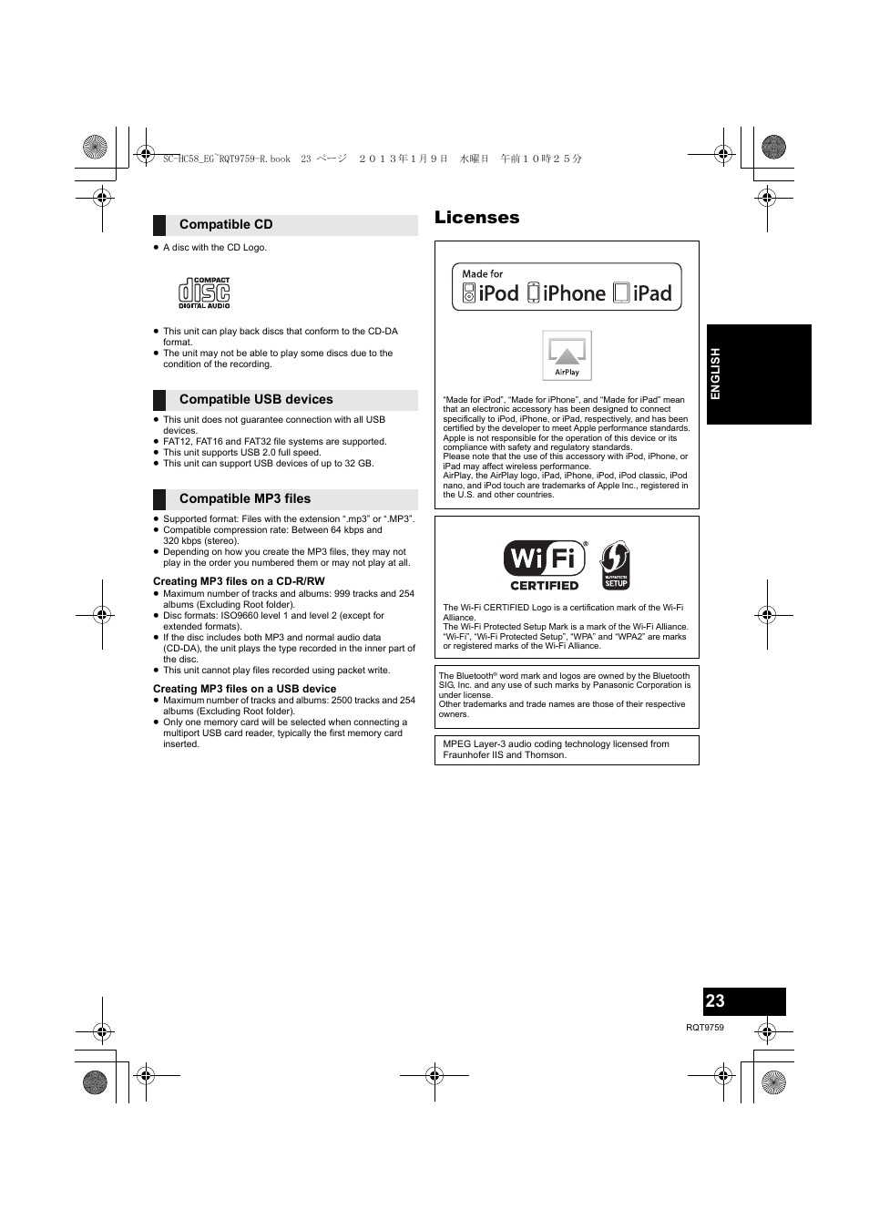 Licenses | Panasonic SCHC58EG User Manual | Page 23 / 108