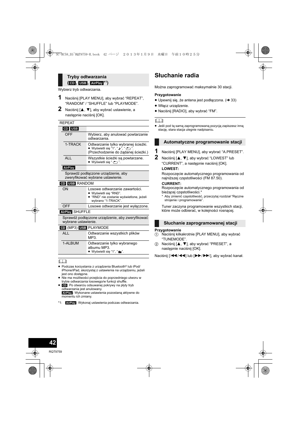 Słuchanie radia | Panasonic SCHC58EG User Manual | Page 42 / 108