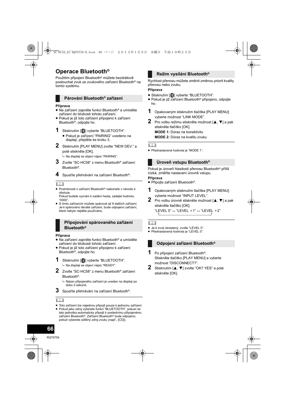 Operace bluetooth | Panasonic SCHC58EG User Manual | Page 66 / 108