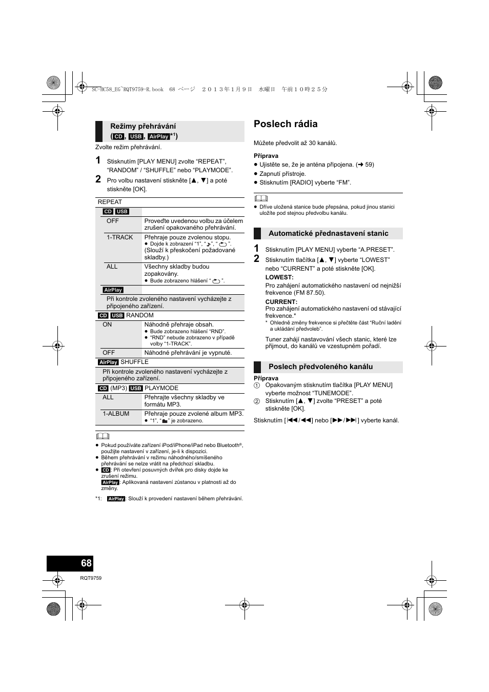 Poslech rádia | Panasonic SCHC58EG User Manual | Page 68 / 108